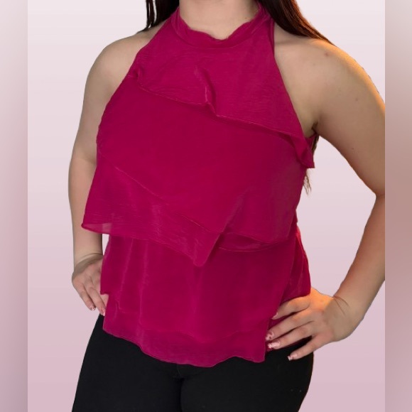 Y2K Chiffon Layered Fuchsia Top size Petite XL - Picture 2 of 7